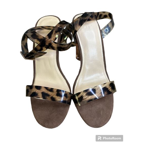 Just Fab Cheetah Print Hanna Transparent Heeled Peep Open Toe Sandal Size 7.5 - Picture 2 of 8